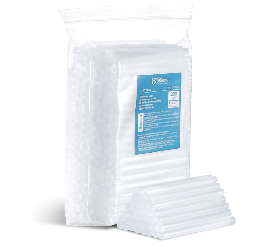 This image shows a bag of hot glue sticks. 