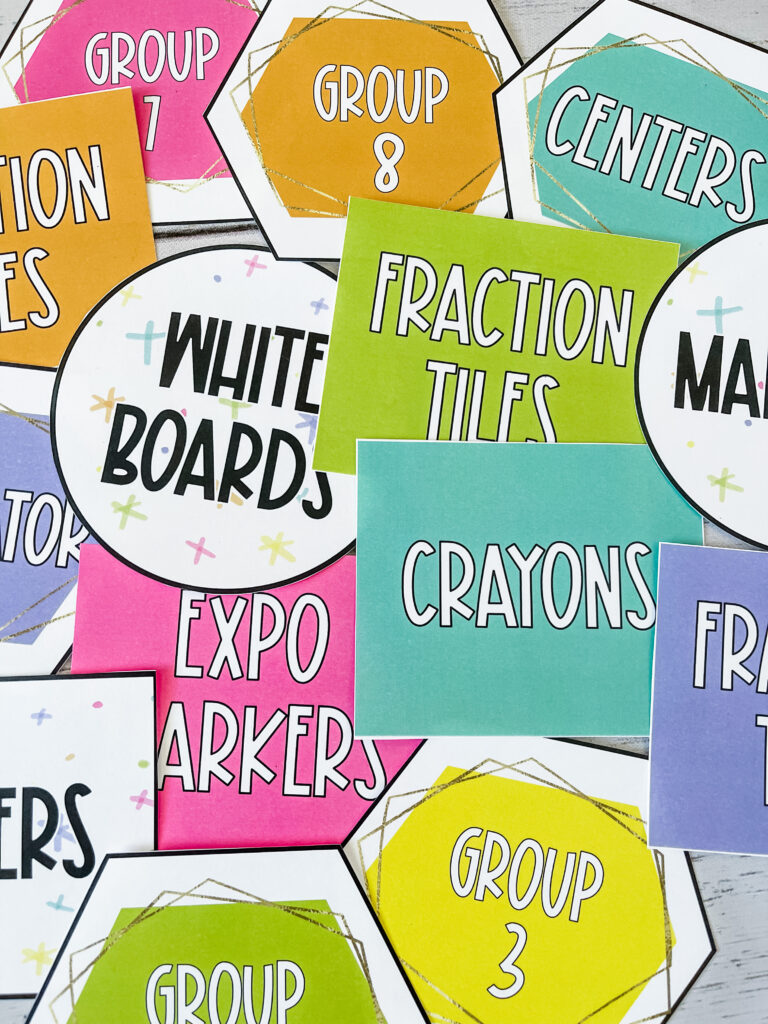 This image shows editable labels included in the happy hues decor bundle.