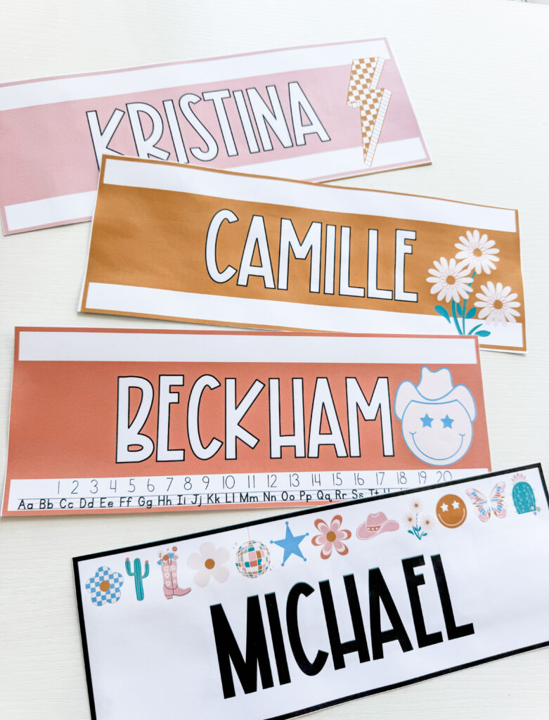 This image shows nametags from the western retro rodeo decor bundle.
