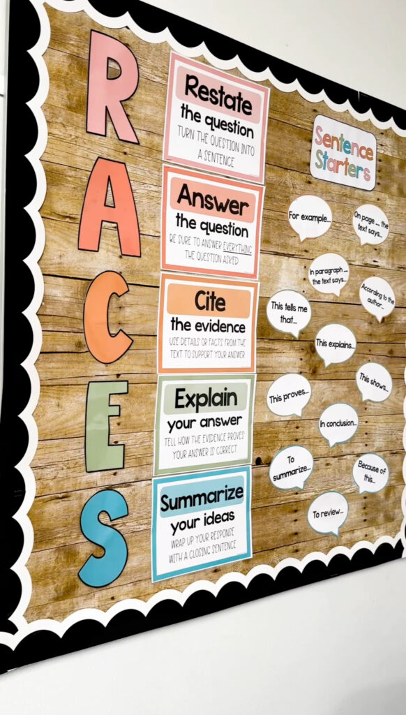 This image shows a close-up of the steps of the RACES writing strategy.