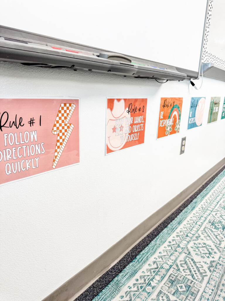 This image shows a close-up of classroom rules posters.