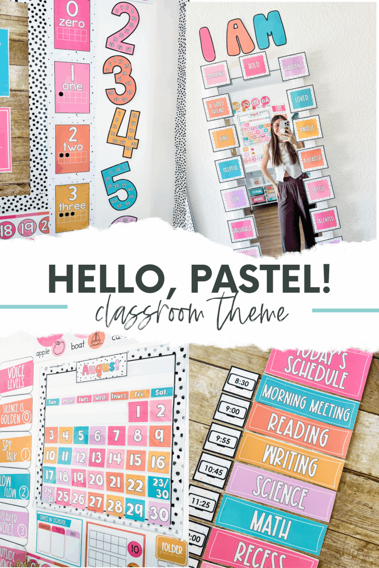 This image shows lots of resources included in the hello, pastel classroom theme.