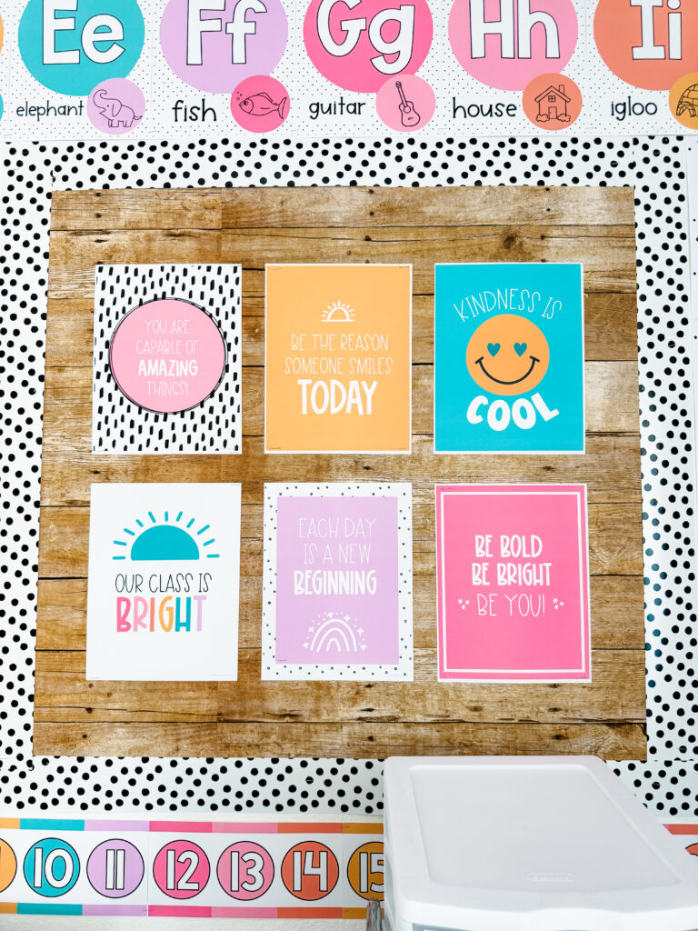 This image shows a bulletin board display with six inspirational posters.