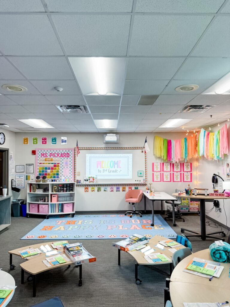 This image shows 3rd grade classroom decor inspiration for a bright, happy space.