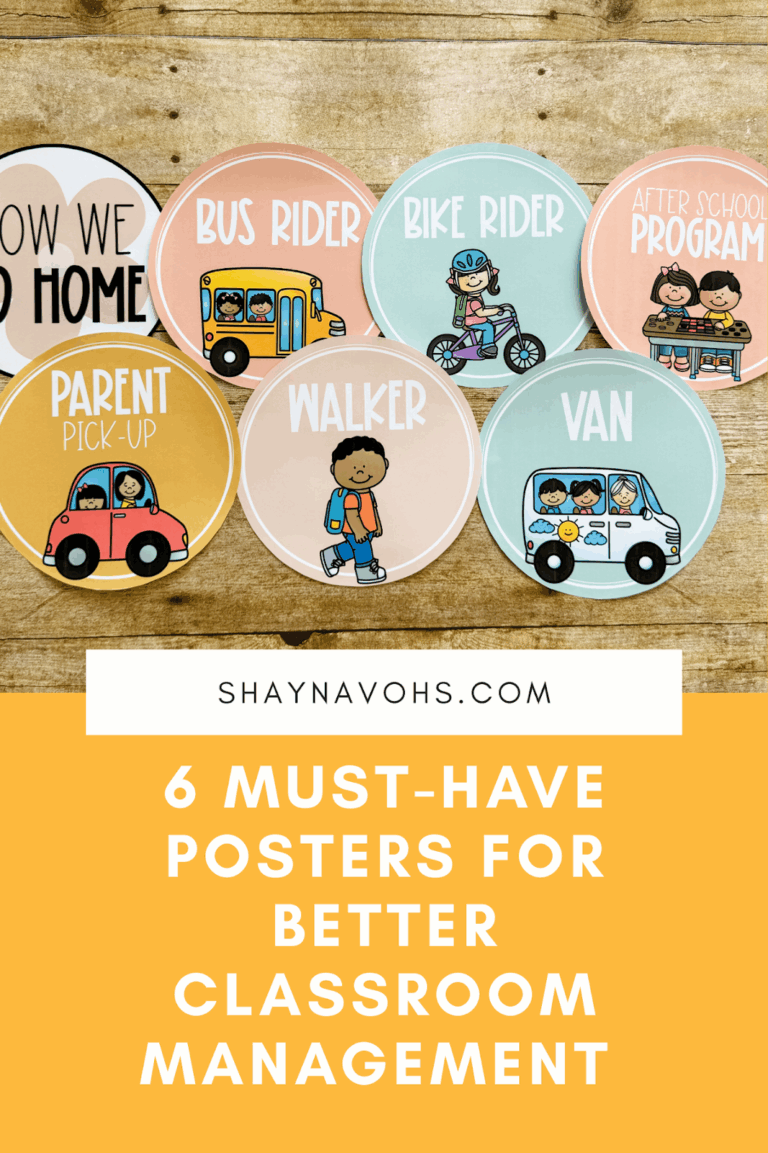 This image shows a close-up of dismissal chart options and the words on the bottom read 6 Must-Have Posters for Better Classroom Management