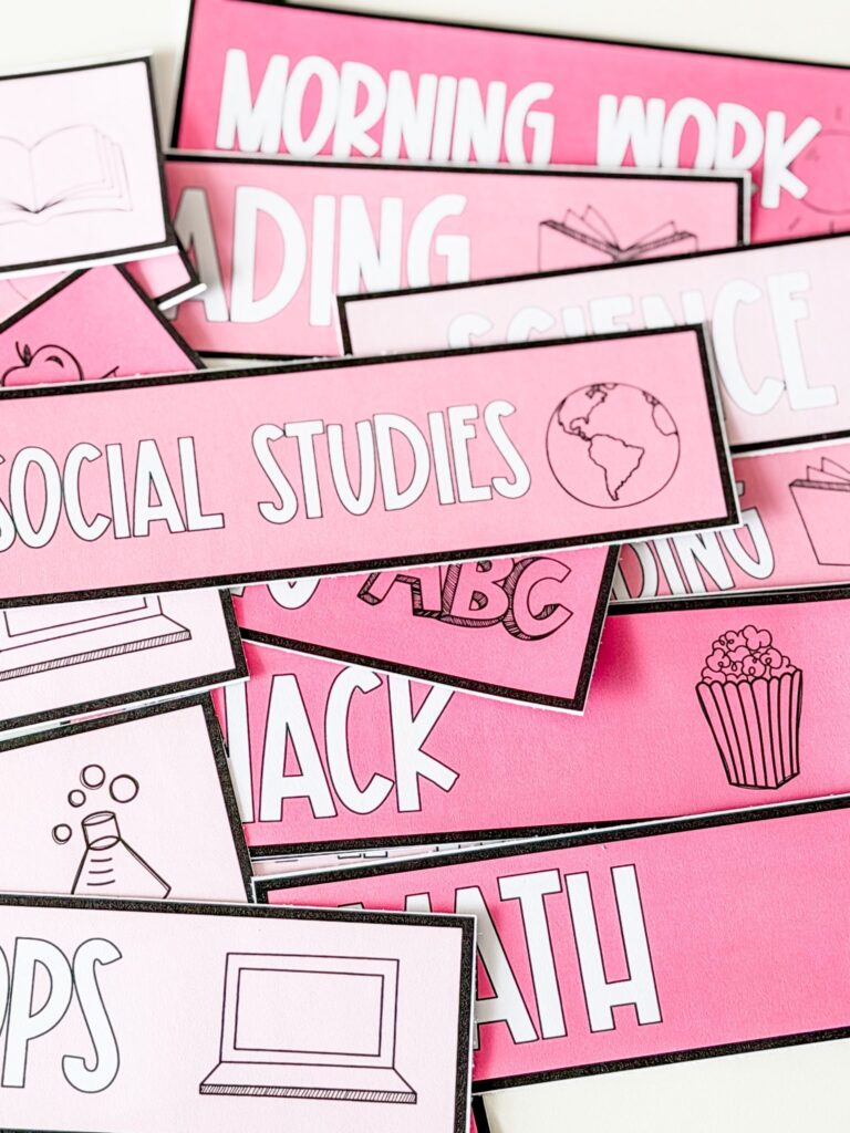 This image shows a pile of schedule cards included in the decor bundle. 