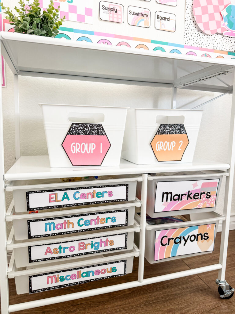 This image shows a close-up of buckets with editable labels included in the pastel composition style.
