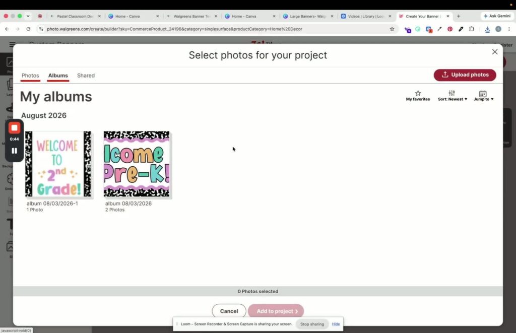 This image shows the upload image screen on the Walgreens website.