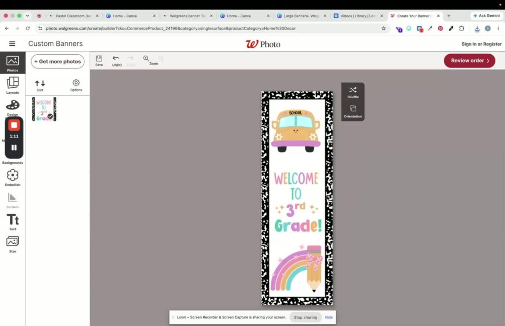 This image shows a preview of the banner that will be printed on the Walgreens system.