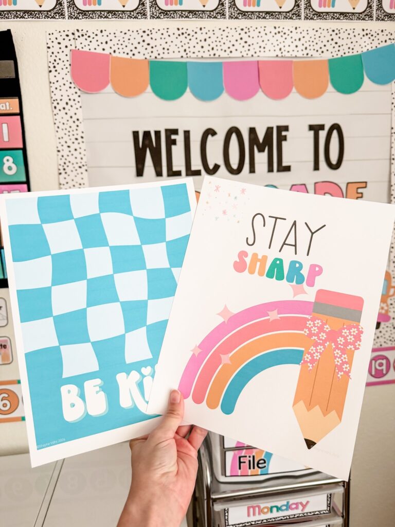 This image shows two of the inspirational posters included in the school edit decor bundle.