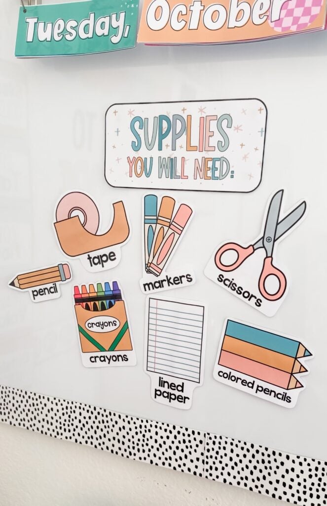 This image shows the decor display items hanging on a whiteboard. There is no lamination glare on any of the pieces!